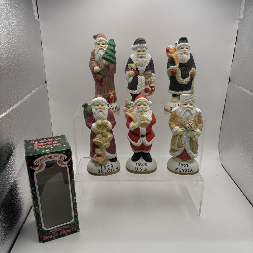Vtg~Lot of 6~Hermitage Pottery~Country Santas~Russia/USA/Belgium/Germany~IOB